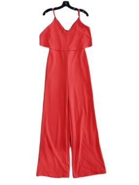 Lulus Jumpsuit Wide Leg Make It a Date Coral Red Sleeveless Stretch Party Bold M